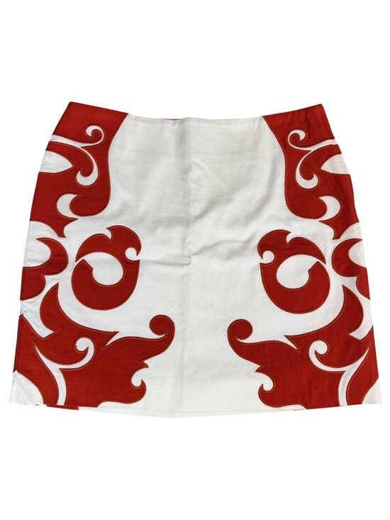 Vanessa Virginia Dresses & Skirts - Vanessa Virginia Red White Cotton Skirt 10 Ornate Pattern Lined Hawaiian Travel